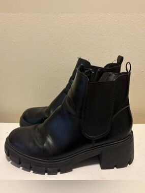 Steve Madden Black Lug-Sole Chelsea Booties